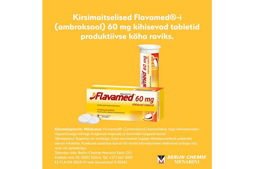 Flavamed® 60 mg (ambroksool) kihisevate tablettide tootefoto